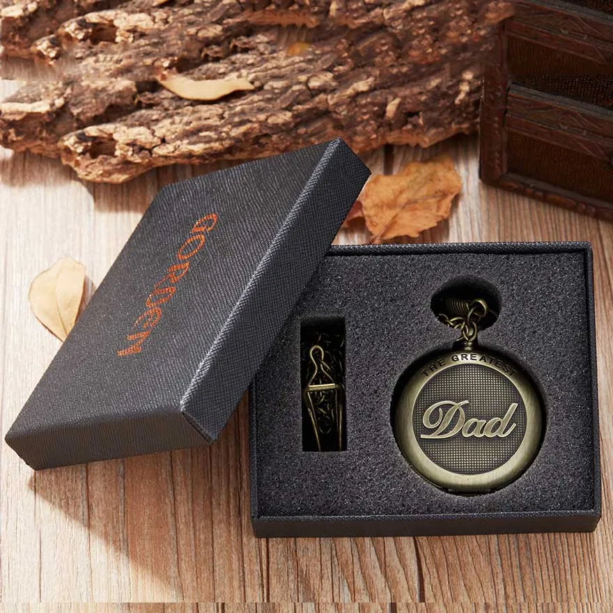 The Greatest DAD-reloj de bolsillo para hombre, con caja de regalo, para el Día del Padre, te quiero, papá, regalo de cumpleaños, dorado, bronce, cadena FOB, Cloc