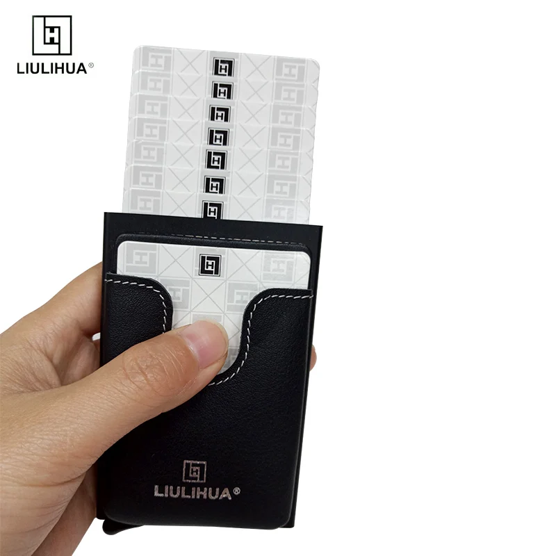 LIULIHUA New style Men Slim Automatic Pop up Card Aluminum Wallet Fashion Designer Purse 2020 Leather Unique Luxury Card Holder