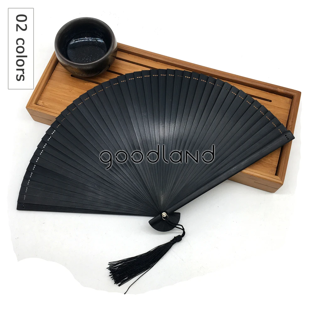 Free Shipping 1pcs Coffee Black Chinese Japanese Full Bamboo Hand Fan, Bamboo Hand Held Folding Fan With Free Tassel For Gift