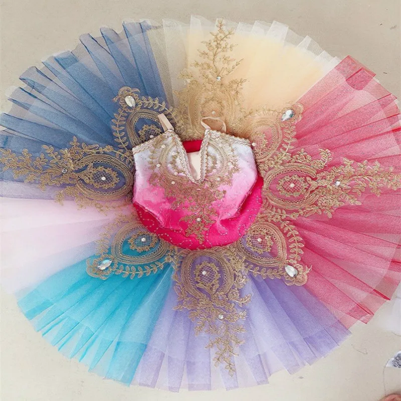 

New Women Professional Ballet Tutu Adult Kids Child Platter Rainbow Color Ballet Dance Costumes Tutu Dress For Girls