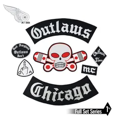 Patch da motociclista originale Outlaw Chicago Forgives Toppa ricamata Iron On Rider set completo di grandi toppe per abbigliamento