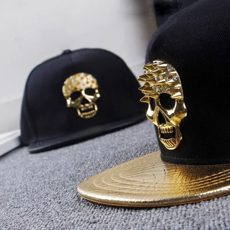 Cool Novelty Skull Rivets Punk Hip Hop Baseball Cap Men Women SunShade Cotton Sports Sunscreen Cap Street Dance Sun Hats P46