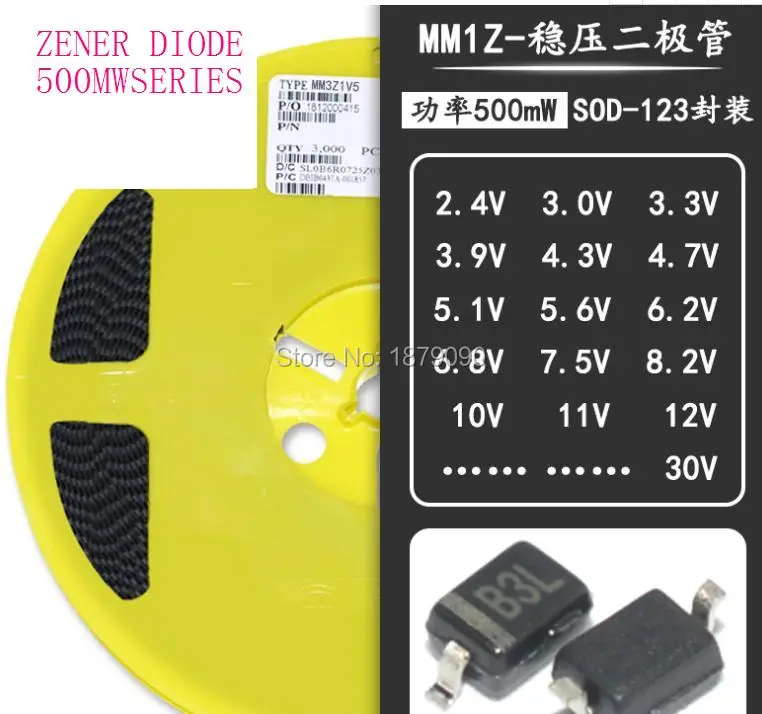 

MM1Z24 MM1Z27 MM1Z130 MM1Z33 MM1Z36 MM1Z39 24V/27V/30V/33V/36V/39V 500mW/0.5W/1/2WZener Diode SOD123/1206 NEW 100PCS/LOT