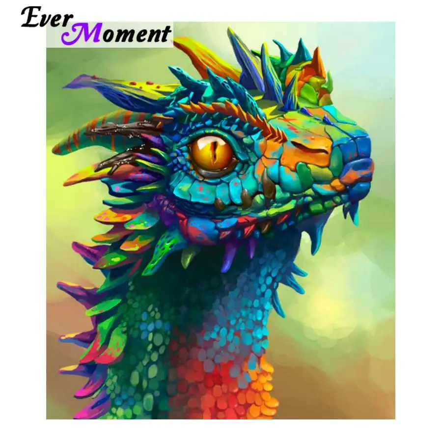 

Ever Moment Color Dragon Head Diamond Painting DIY 5D Full Diamond Embroidery Square Mosaic Kit Home Decor ASF748
