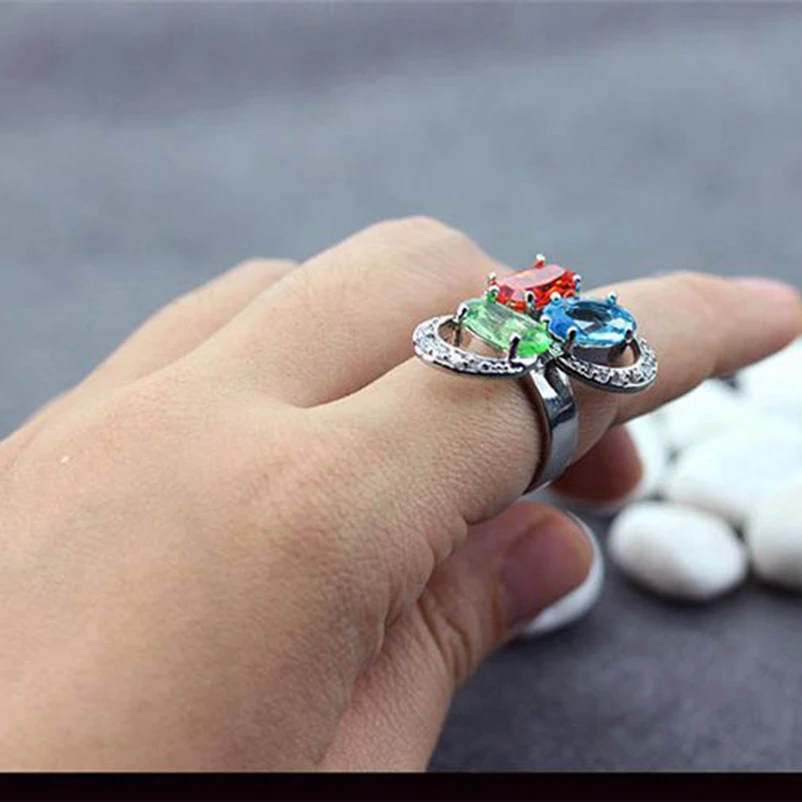 SHUNXUNZE خواتم الزفاف خمر مجوهرات للنساء النبيلة التحالف أخضر أحمر أزرق مكعب زركونيا الروديوم مطلي R333 حجم 6 7 8 9