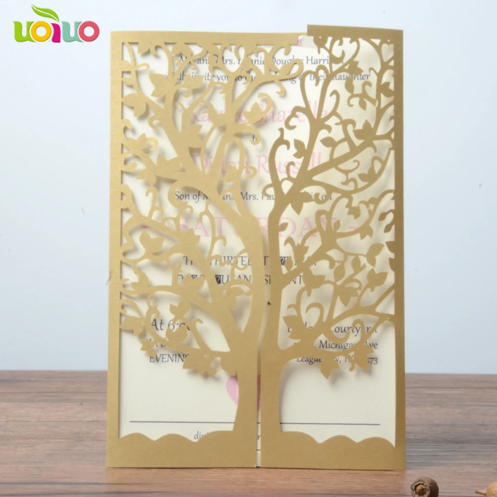 50set inc252 Luxury Laser Cut Wedding Invitations Cards Envelope Vintage Greeting Card Kits Event tree card