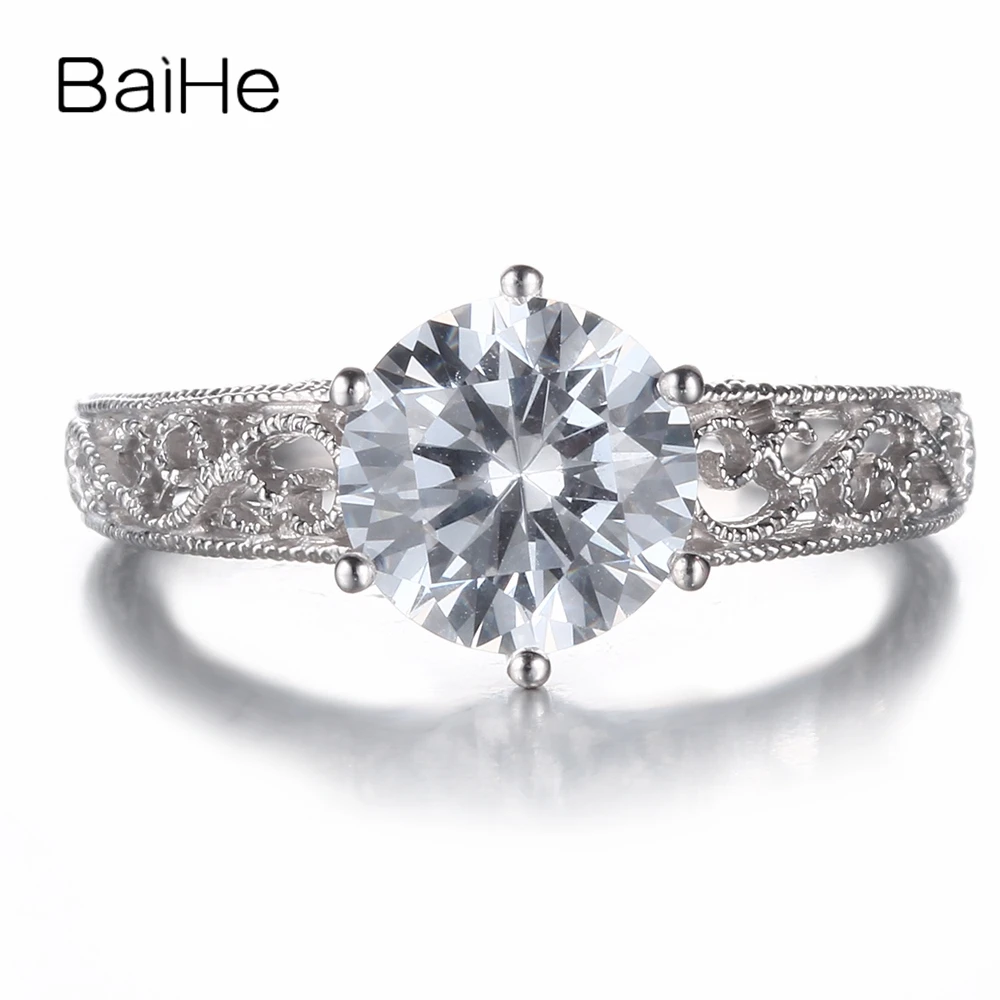 BAIHE Sterling Silver 925 1.6CT Cubic Zirconia rings for women men Wedding Vintage Women Fine  Jewelry anillos mujer bague