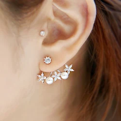 Promotion Crystal Flower Female Fashion Elegant Pearl Star 925 Silver Needle Ladies Stud Earrings Jewelry Birthday Gifts