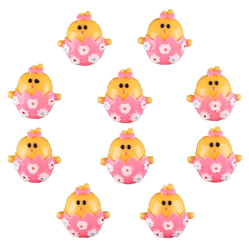 50pcs Easter Chick Pink Shell Egg Flower Resin Scrapbooking Hair Bow Clip Center Crafts Embellishment Charms Cabachons