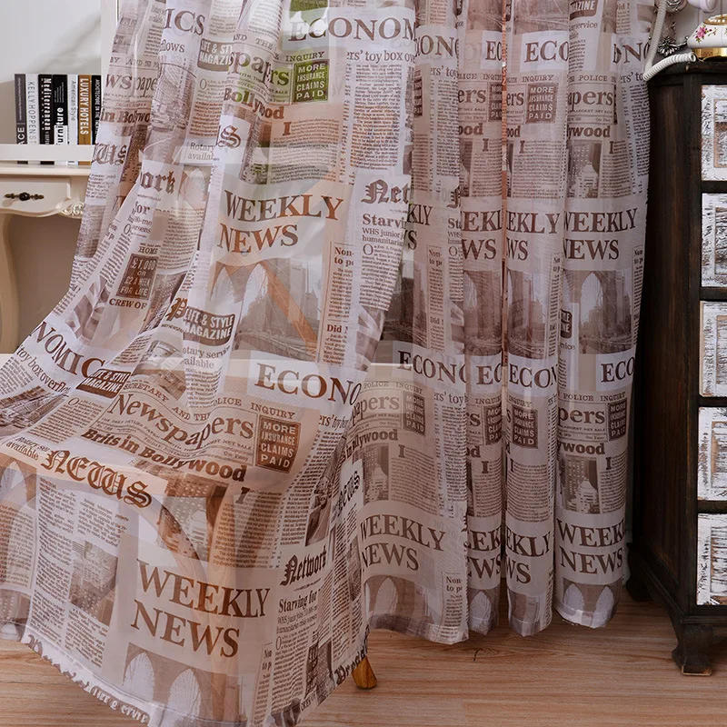 English newspaper tulle curtains for living room bedroom sheer curtain windows treatment home decoration