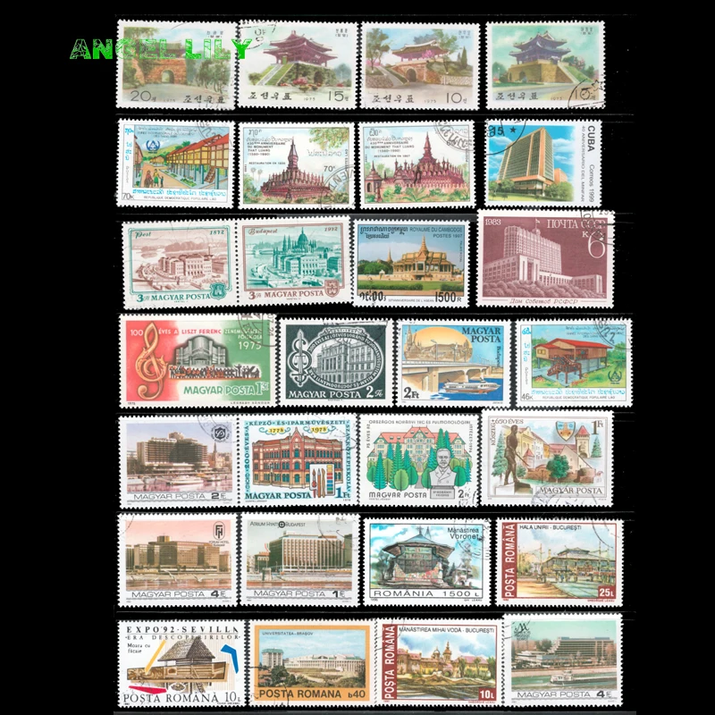 50 PCS Topic Buildings Castle Postage Stamps With Post Mark For Collecting Gift From World Wide