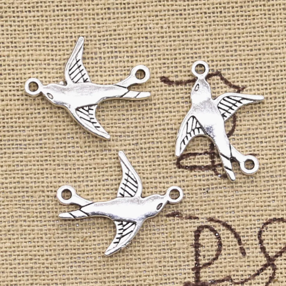 20pcs Charms Swallow Bird Connector 20x17mm Antique Silver Color Plated Pendants Making DIY Handmade Tibetan Finding Jewelry