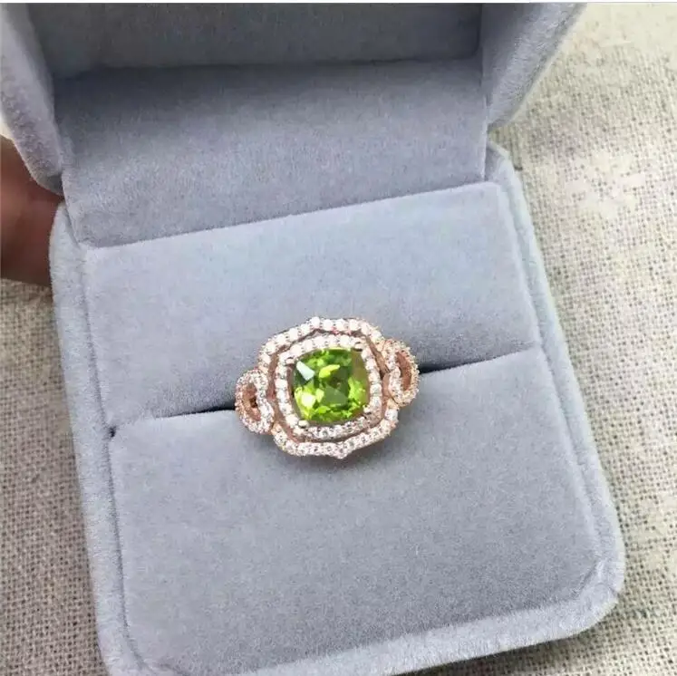 Peridot ring Free shipping Natural real peridot 925 sterling silver Fine jewelry 7*7mm gemstone Handworked rings