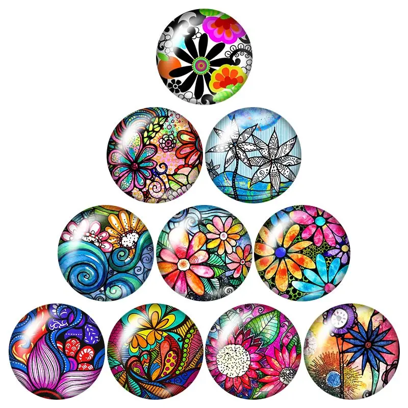 

Beauty ColorfulPainting flower10pcs mixed 12mm/16mm/18mm/25mm Round photoglass cabochondemo flat backMaking findings ZB0987