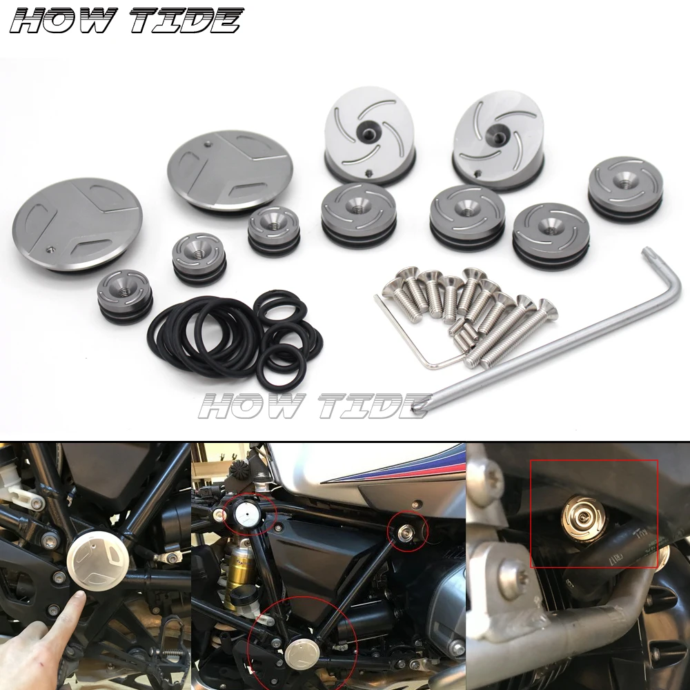 

Titanium / Black CNC Billet Frame Hole Decoration Plugs Cover Caps Set for 2014-2017 BMW R1200GS ADV R1200RT 2016 R 1200G 1200RT