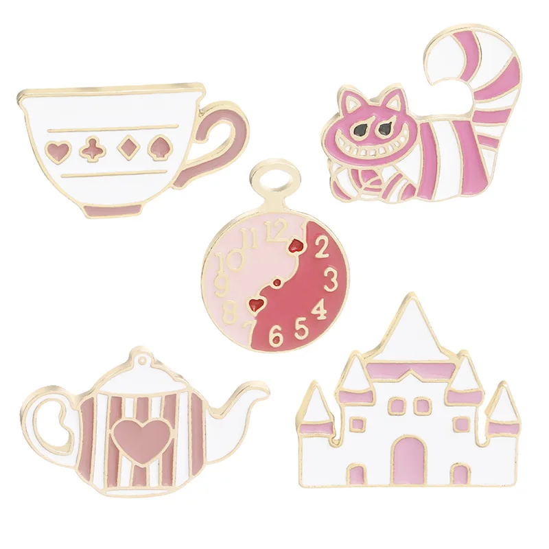 Cartoon style badge Cat castle teapot cup Clock brooch clothes backpack decoration gifts for friend Pin badge przypinki C1405-TO