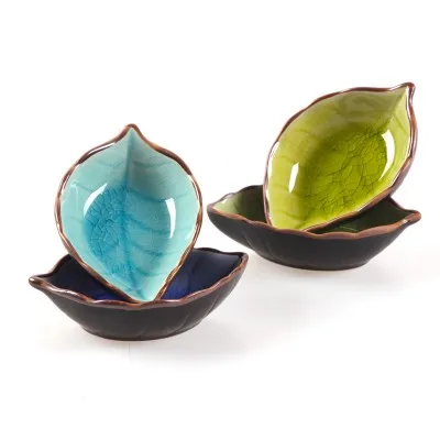 Kitchen Bowl kitchen Tool dish Creative ice crack glaze leaf ceramic seasoning soy sauce vinegar small plates 10*7.5*3cm