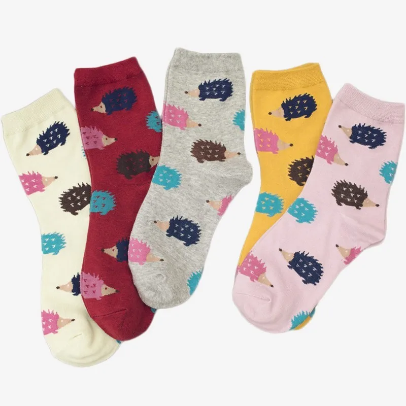 New Cartoon Animal Cute Hedgehog Pattern Colorful Funny Happy Woman Short Socks High Quality Soft Comfortable Casual Cotton Sock