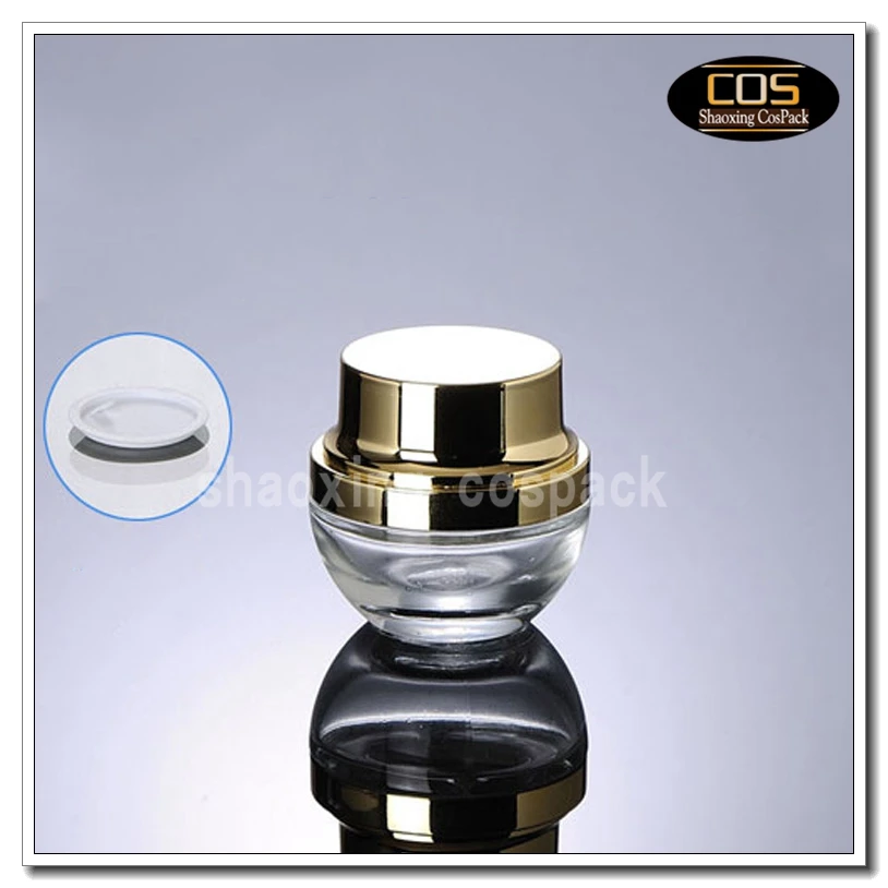 

50pcs/lot 20g clear glass cream jar with shiny gold lid, 20 grams cosmetic jar, 20ml clear glass container for eye cream