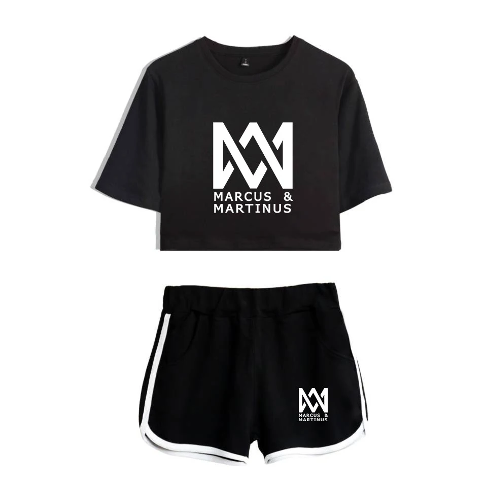 Marcus and Martinus Short Sleeve Printed Crop Top + Shorts Sweat Suits Women Tracksuits Two Piece Outfit