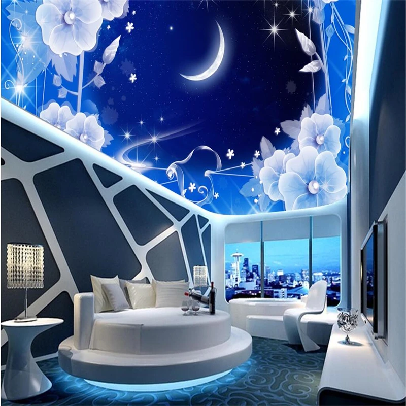 wellyu Custom Wallpaper 3d обои Fantasy Sky Moon Living Room Zenith Wallpaper Ceiling Living Room Mural papel de pared wallpaper