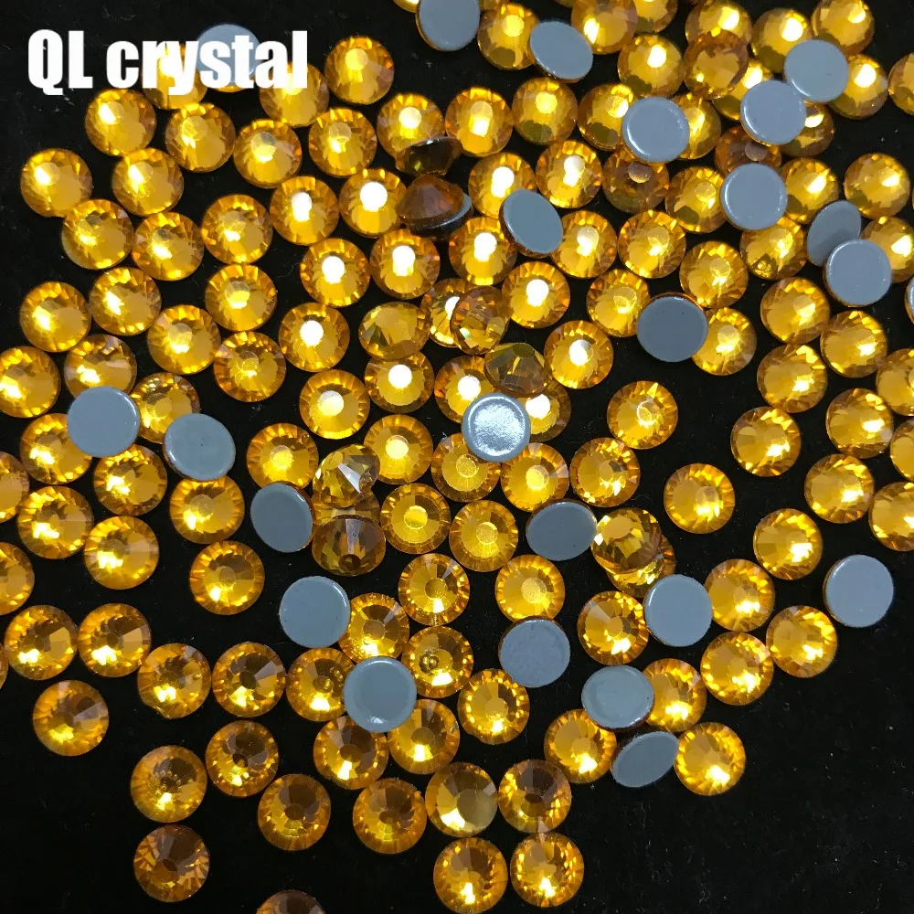 yellow Glitter Flatback Glass Crystal DMC Hotfix rhinestone For Gymnastics dancing wedding Clothes Shoes 3D Nail Art Decoration