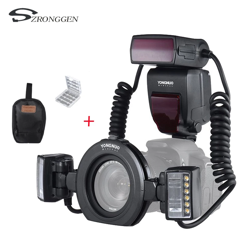 Yongnuo YN24EX YN-24EX E TTL Twin Lite Macro Flash Speedlite for Canon Cameras with Dual 2pcs Flash Head + 4pcs Adapter Rings