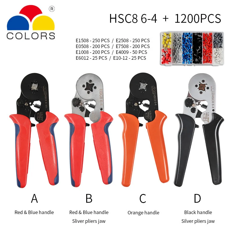 HSC8 crimping pliers 0.25-10mm2 HSC8 6-4/6-6 0.25-6mm2 tube type needle terminal box set mini pressure wire ferrule tools