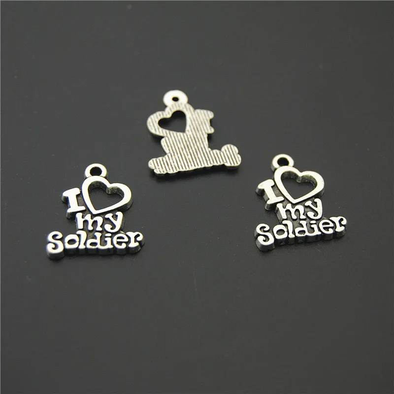 30pcs  Silver Color I Love Soldier Military Series Word Charms DIY For Bracelet Necklace