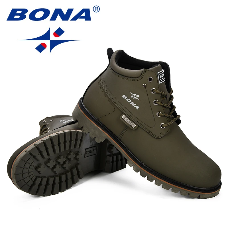 BONA Spring & Autumn Men Boots Split Leather Men Casual Fahsion Ankle Boots Outdoor Comfortable Men Leather Boots For Men Shoes