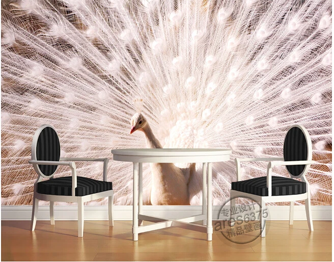 Custom 3D large  murals,the White Peacock papel de parede , living room sofa TV wall bedroom background wall paper