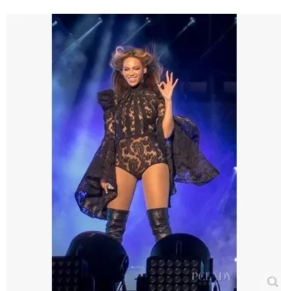 European and American Singer Beyonce perform Costume DS nightclub lace trumpet sleeves piece pants