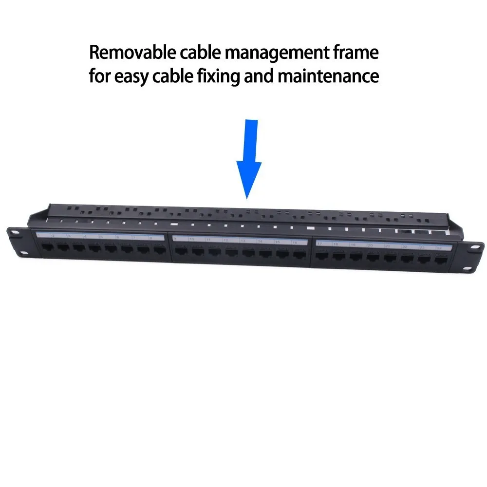 Panel de conexión CAT6A RJ45, adaptador de Cable de red Keystone Jack, marco de distribución Ethernet, 19in, 1U, 24 puertos