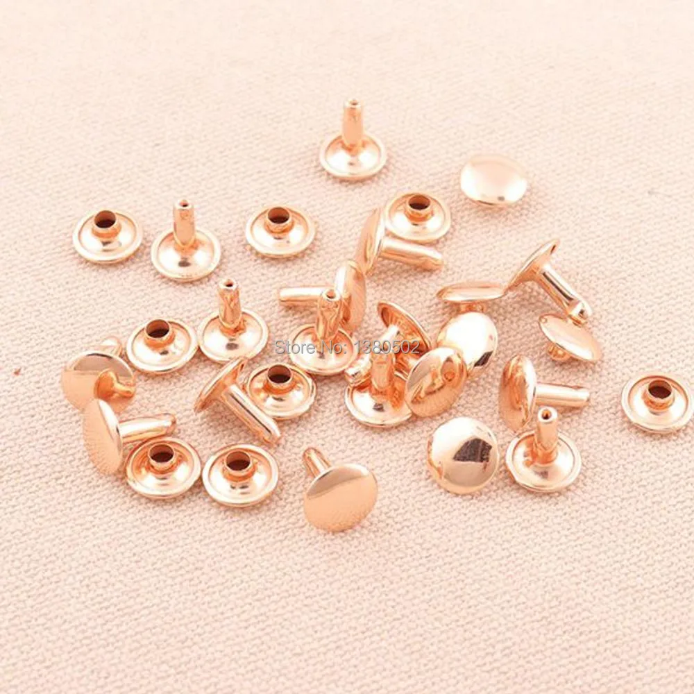 100sets 8*8/8*10mm rose god color metal round  shape Double cap Rivets Stud Collision Nail for Bag Belt shoes garment decoration