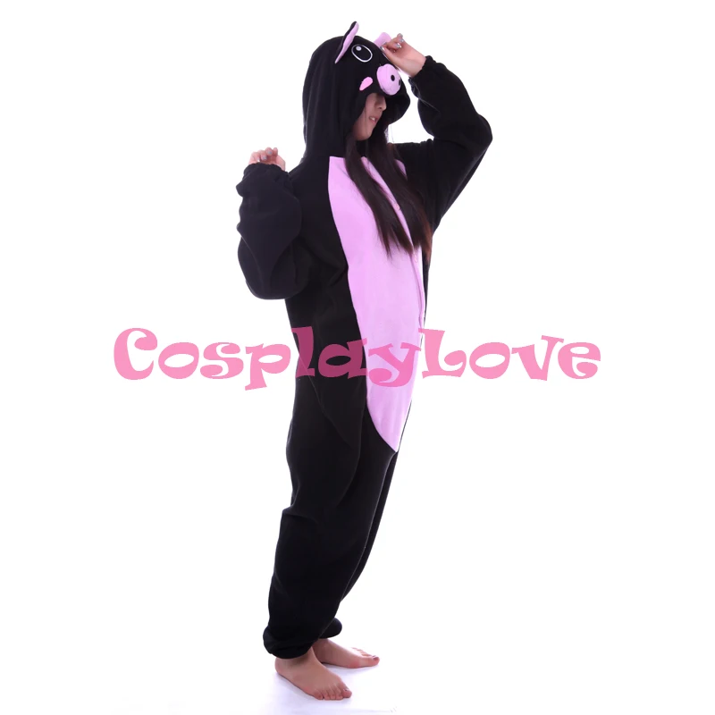 Pijama de cerdo negro para niños y adultos, traje de Cosplay de Animal, ropa de dormir de dibujos animados