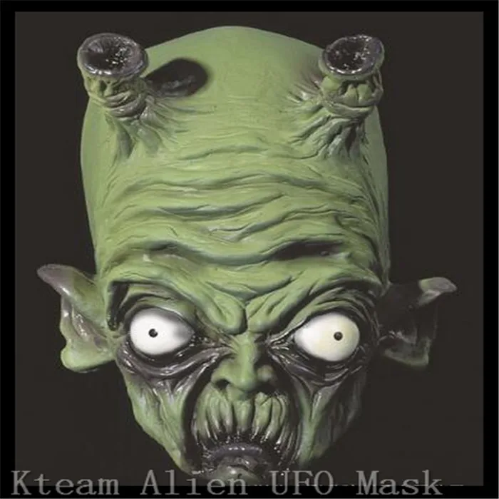 High Quality Halloween Party Cosplay Attractive Party Green Halloween Latex Noctilucent Alien Mask UFO Horror Face Head Mask