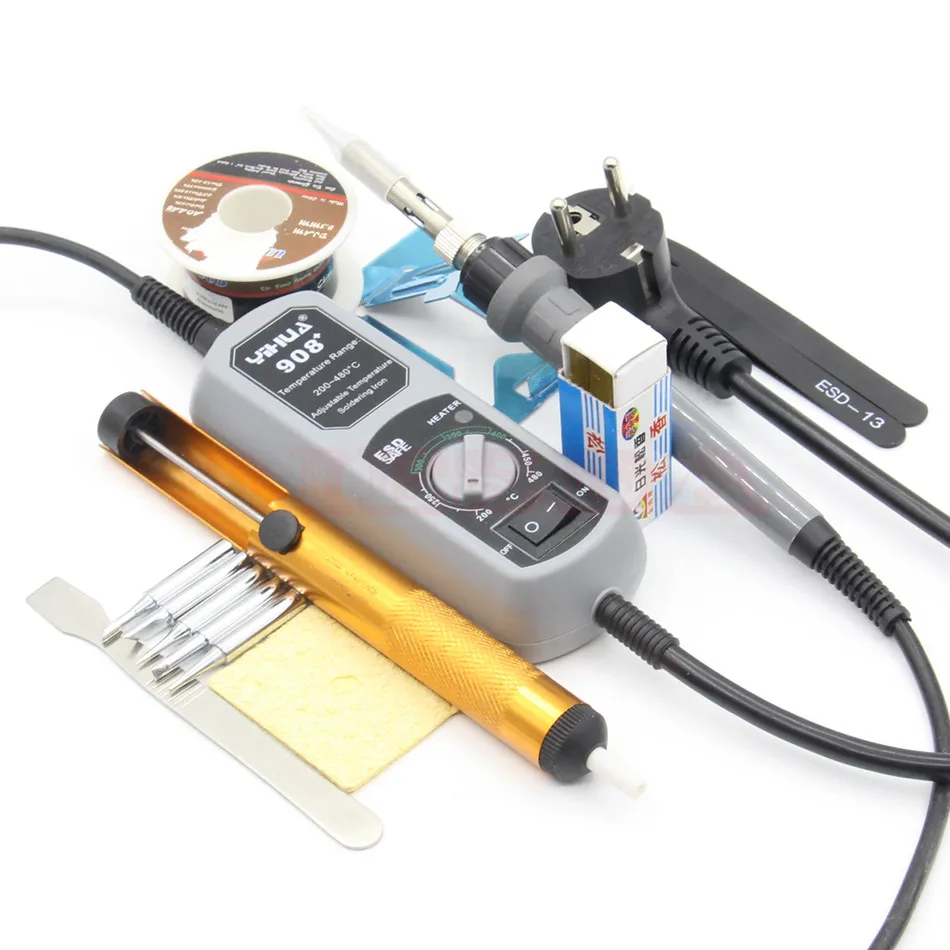 YIHUA 908+ 60w Electric iron soldering station portable soldering iron station Rosin tweezers scraper iron frame Welding tools