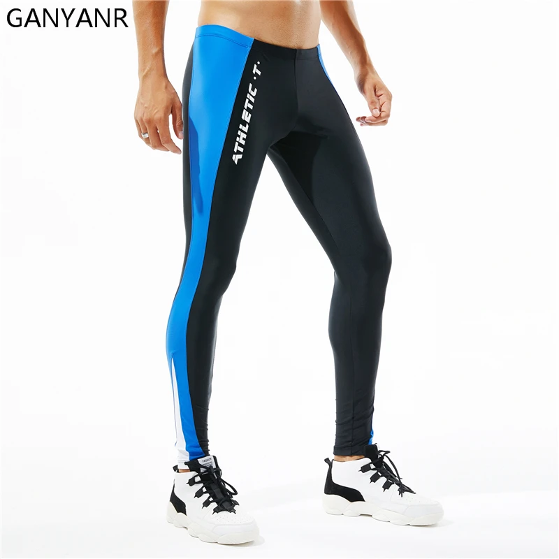 GANYANR Running Tights Men Sports Legging Fitness Yoga Basketball Compression Athletic Long Bodybuilding Gym Jogging Pants Skins