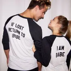 BKLD If Lost Return To Babe/ I Am Babe Couples T-Shirt Matching Long Sleeve Couple Tees Casual O-Neck Lovers Tops Tees Clothing