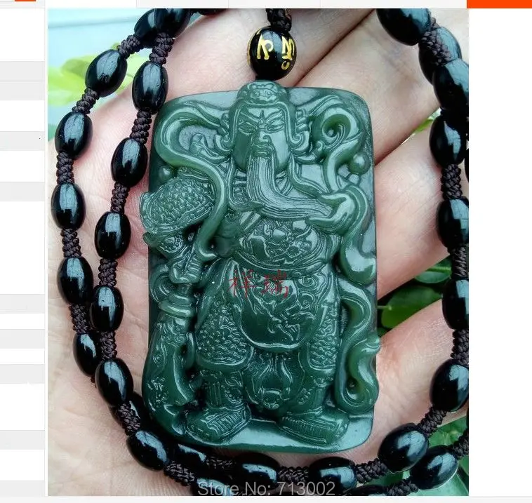 Super Natural XinJiang gray jade Carven GuanYu Pendant Amulet Necklace* Lucky Apotropaion