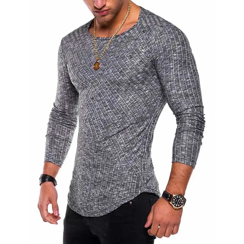 Spring New Slim Fit T Shirt Men Tops Tees Casual Male T-Shirt Long Sleeves Solid Color Muscle Man tshirt Men Fitness MY060