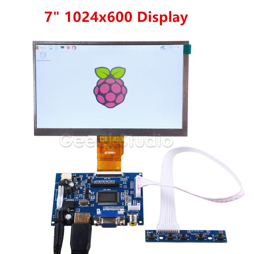 7 Inch LCD Display 1024*600 TFT Monitor Screen with Drive Board for Raspberry Pi 2 / 3 Model B / 4B