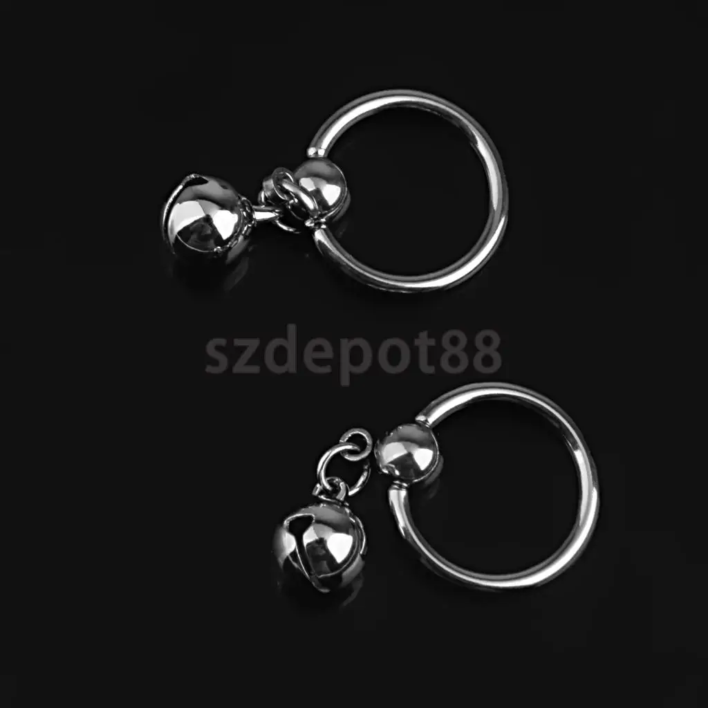 1 Pair 14G Stainless Steel Bell Charm Pendant Nipple Ring Body Piercing