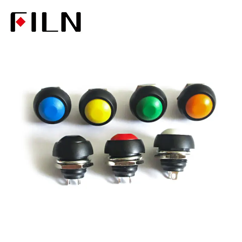 12mm PBS-33B Yellow Red Blue Green White Plastic Momentary Nomal Open Pushbutton Switch red black cap