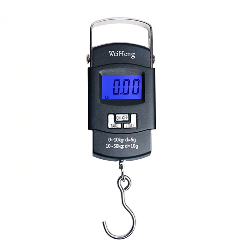 50kg 10g LCD Digital Hanging Hook Scale WH-A08L Portable Mini Luggage Scales Electronic Fishing Travel Metal Steelyard Backlit