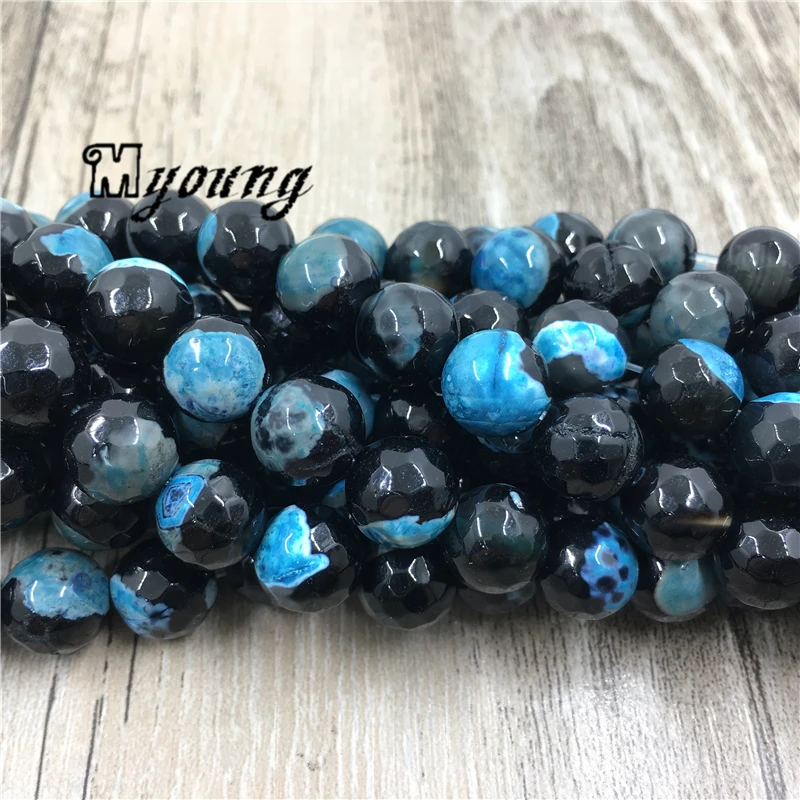 5Strands Black And Blue Fire Agates Beads, Round Faceted Agates Beads, Wholesale Jewelry Findings, MY1628