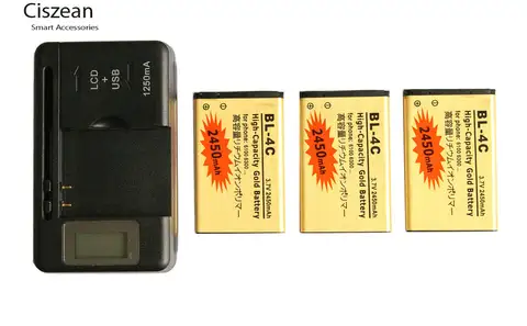 3x 2450mAh BL-4C BL 4C BL4C Gold Replacement Battery + LCD Charger For Nokia 6100 6300 6103 6131 6125 6136S 6170 6260 6301 ect