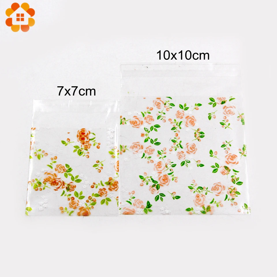 100PCS Rose Flowers Candy &Cookie Plastic Bags Self-Adhesive For DIY Biscuits Snack Baking Package Decor Kids Gift Supplies