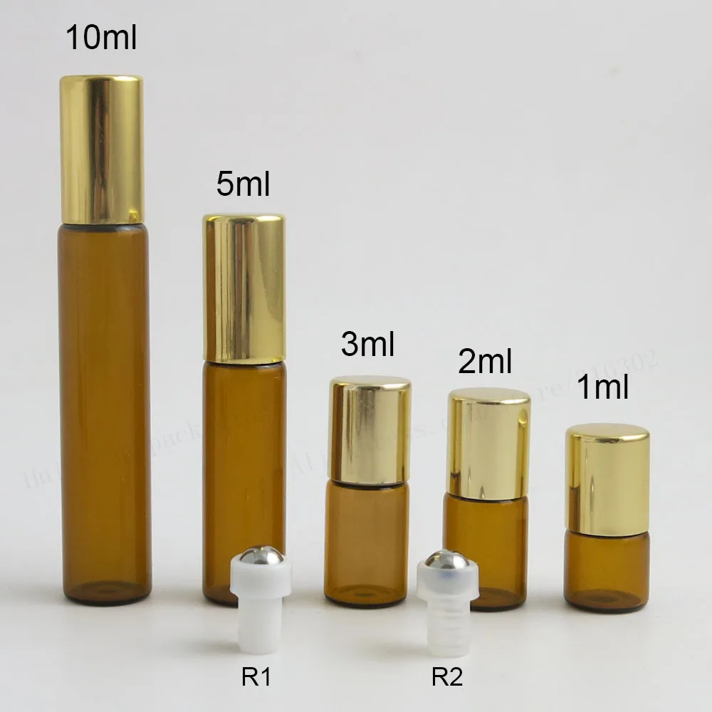

500pcs 1ml 2ml 3ml 5ml 10ml roll on roller bottles for essential oils roll-on refillable perfume bottle with gold aluminum lids