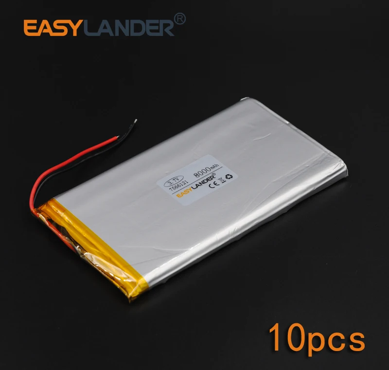 

10pcs/Lot 3.7V 8000mAh 7566121 Rechargeable Lithium Li-ion Polymer Battery for Notebook Tablet PC